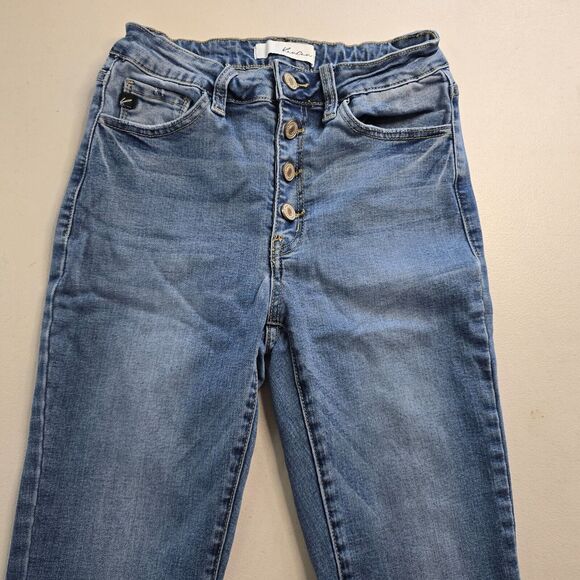 Kancan Jeans Women's 28 Blue Medium Wash Button Fly Rolled Raw Hem Cropped - Picture 12 of 16